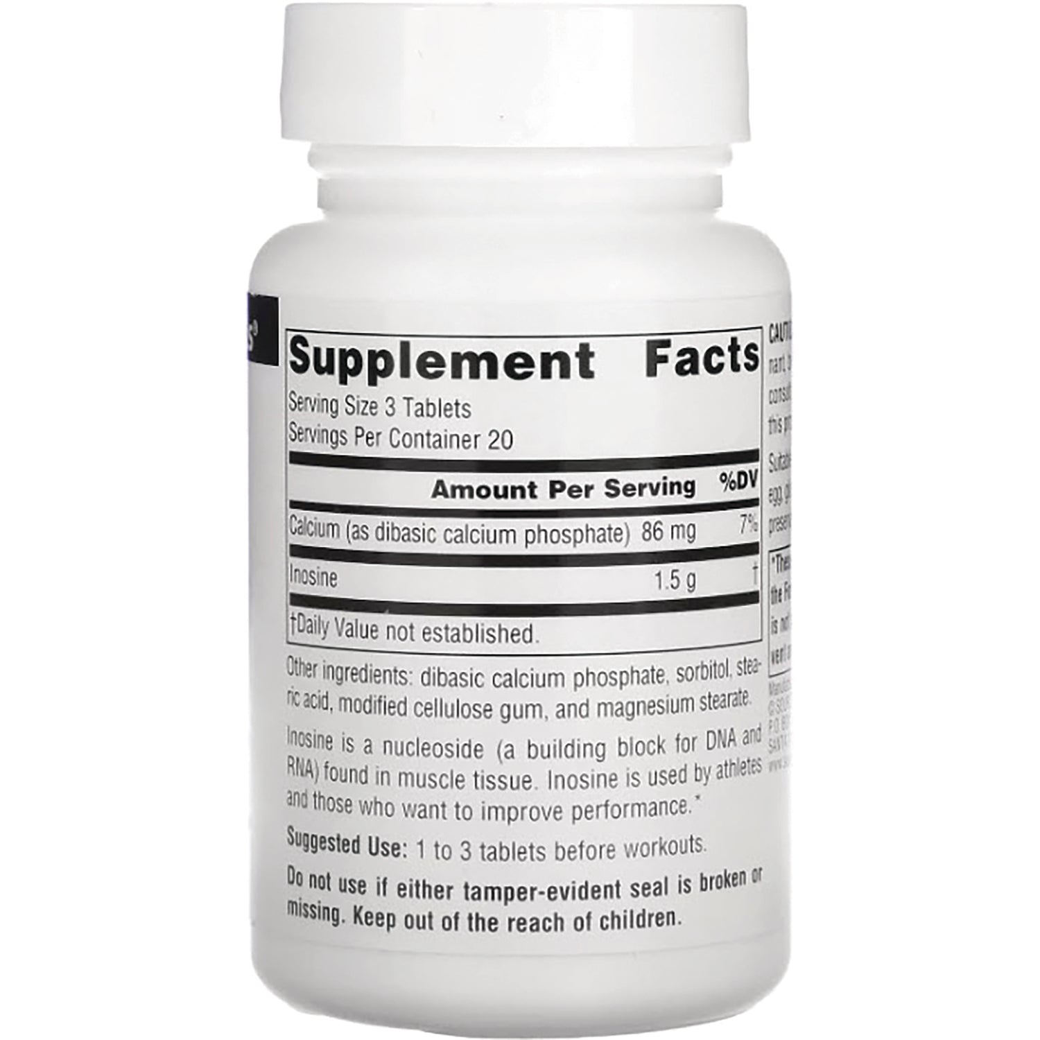 SN094 | white supplement bottle back label showing Supplement Facts panel and ingredient text