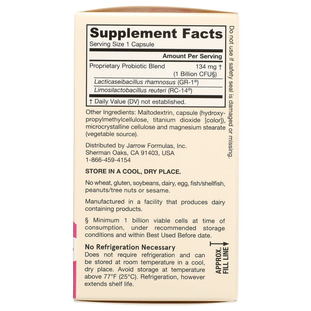 JR294 | Supplement Facts panel and storage instructions on back of beige supplement box - Thumbnail