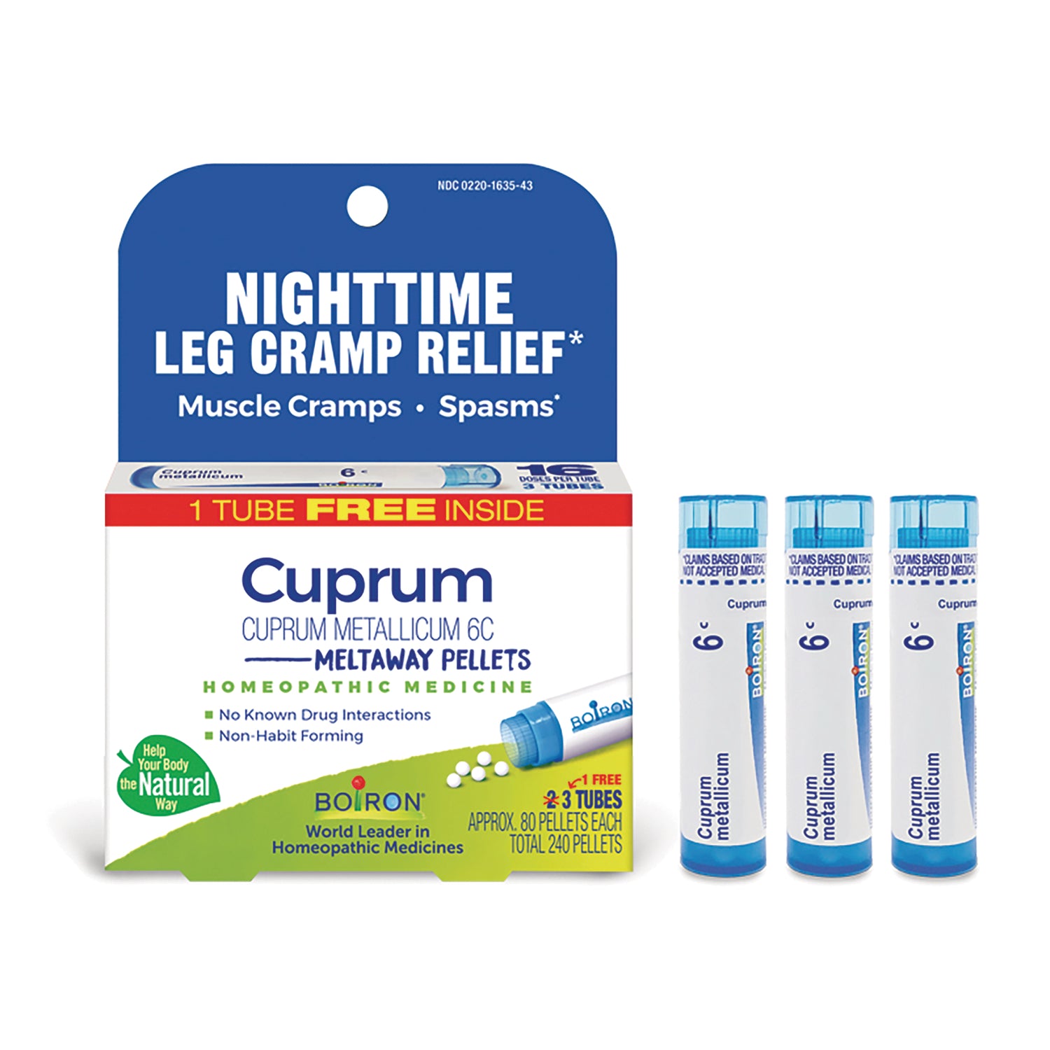 BRN127 | Cuprum metallicum 6C meltaway pellets box with three tubes for nighttime leg cramp relief