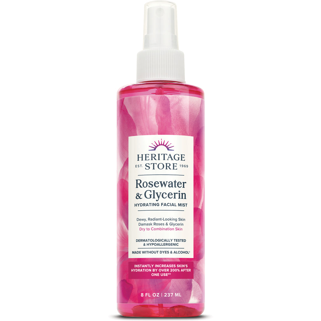 HTG040 | Heritage Store Rosewater & Glycerin hydrating facial mist pink spray bottle 8 fl oz - Thumbnail