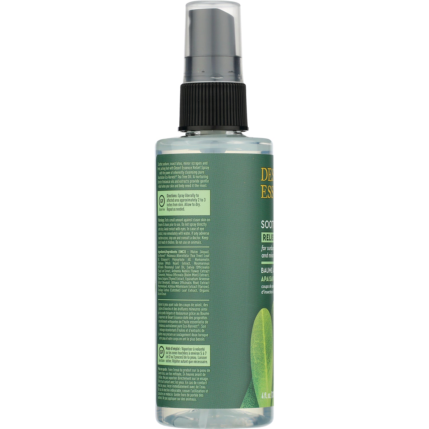 DST079 | Back label of green spray bottle showing ingredients, directions, and partial product name