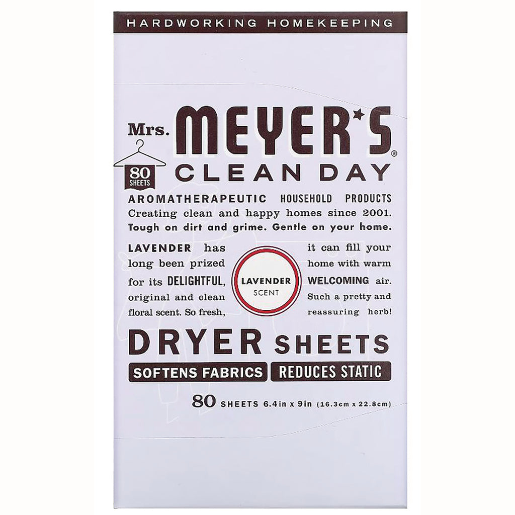 Mrs. Meyer's Clean Day lavender dryer sheets packaging showing 80 sheets and product branding - Thumbnail