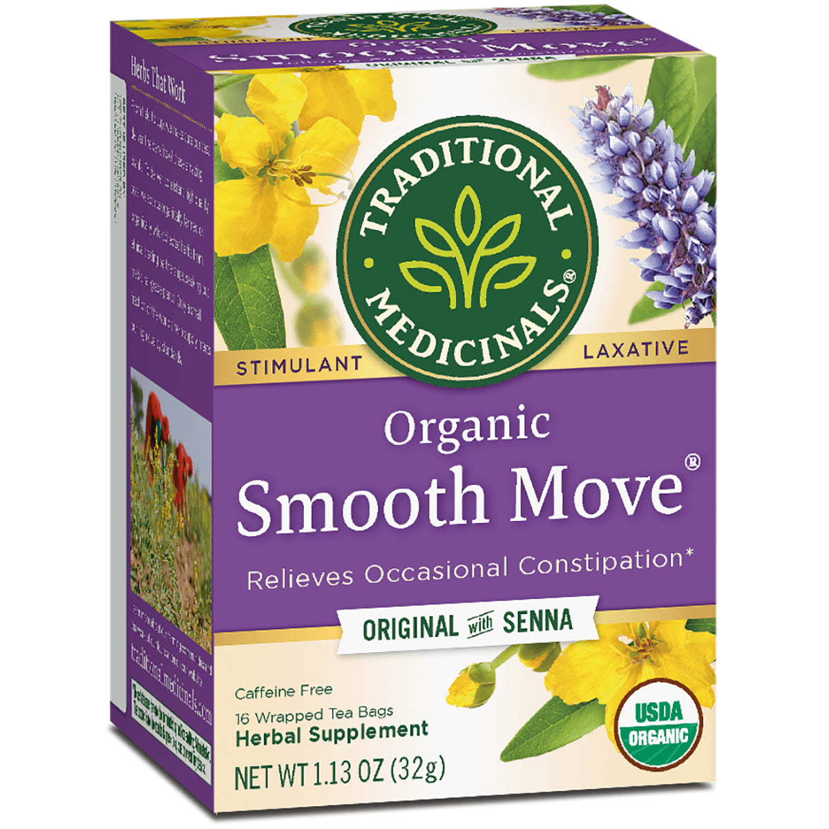 TMD001 | Traditional Medicinals Organic Smooth Move tea, Original with Senna, caffeine free, 16 tea bags