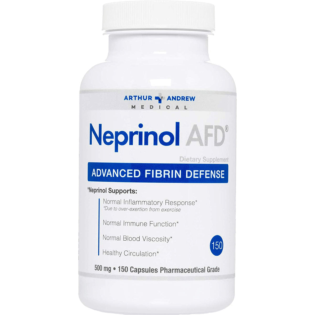 AAM005 | White supplement bottle labeled Neprinol AFD Advanced Fibrin Defense, 150 capsules