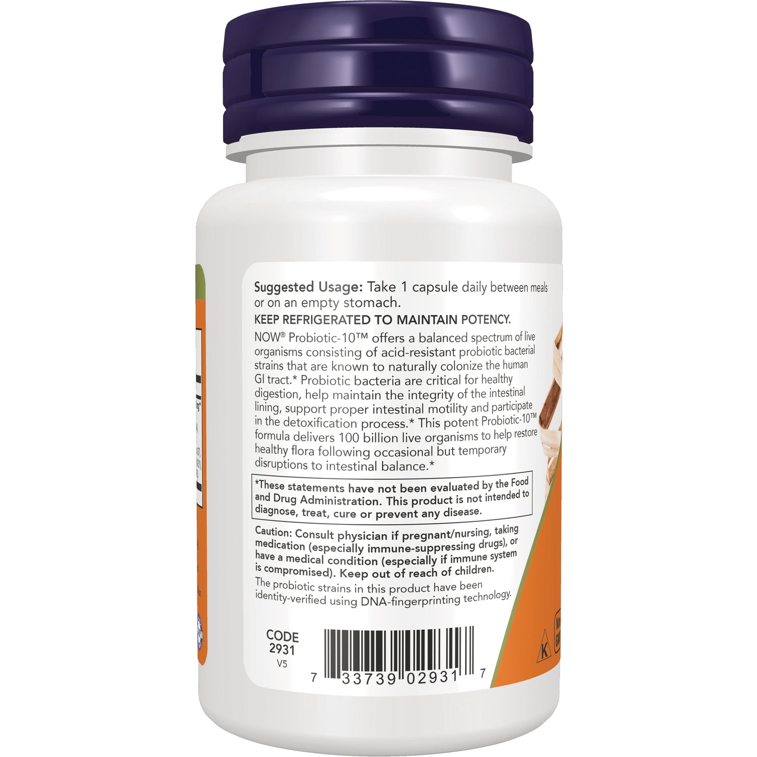 NWF1332 | Back label of white supplement bottle showing suggested usage, cautions, and barcode