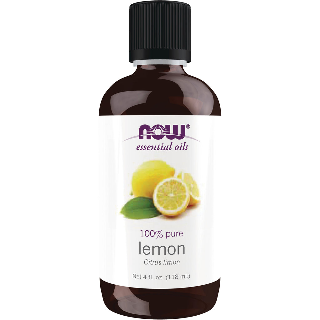 NWF488 | NOW essential oils 100% pure lemon (Citrus limon) amber 4 fl oz bottle with lemon image - Thumbnail