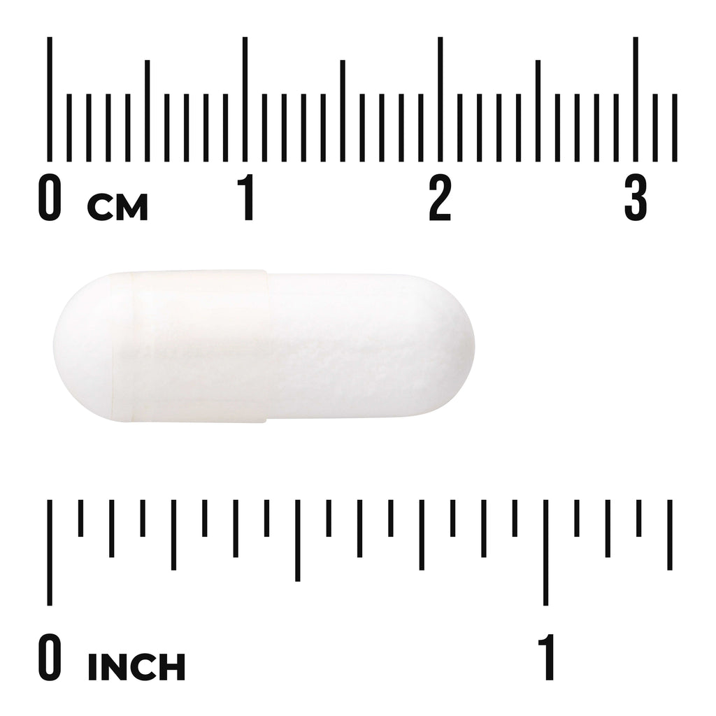 SWU069 | White capsule with size reference rulers in centimeters and inches - Thumbnail