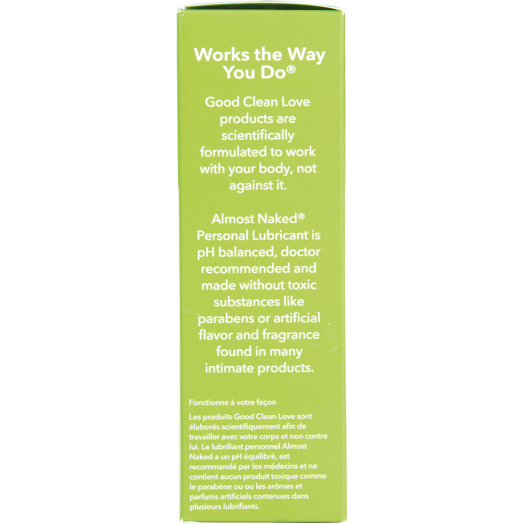 GCL005 | green box side panel reading Works the Way You Do and describing Almost Naked personal lubricant as pH balanced and made without parabens - Thumbnail