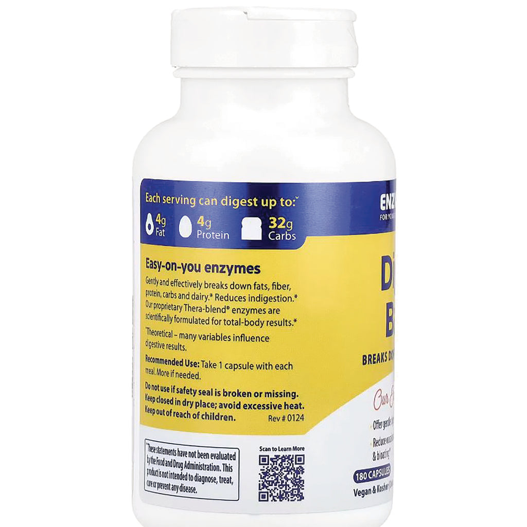 EMD076 | back label of white supplement bottle showing Easy-on-you enzymes heading, usage directions and warnings - Thumbnail