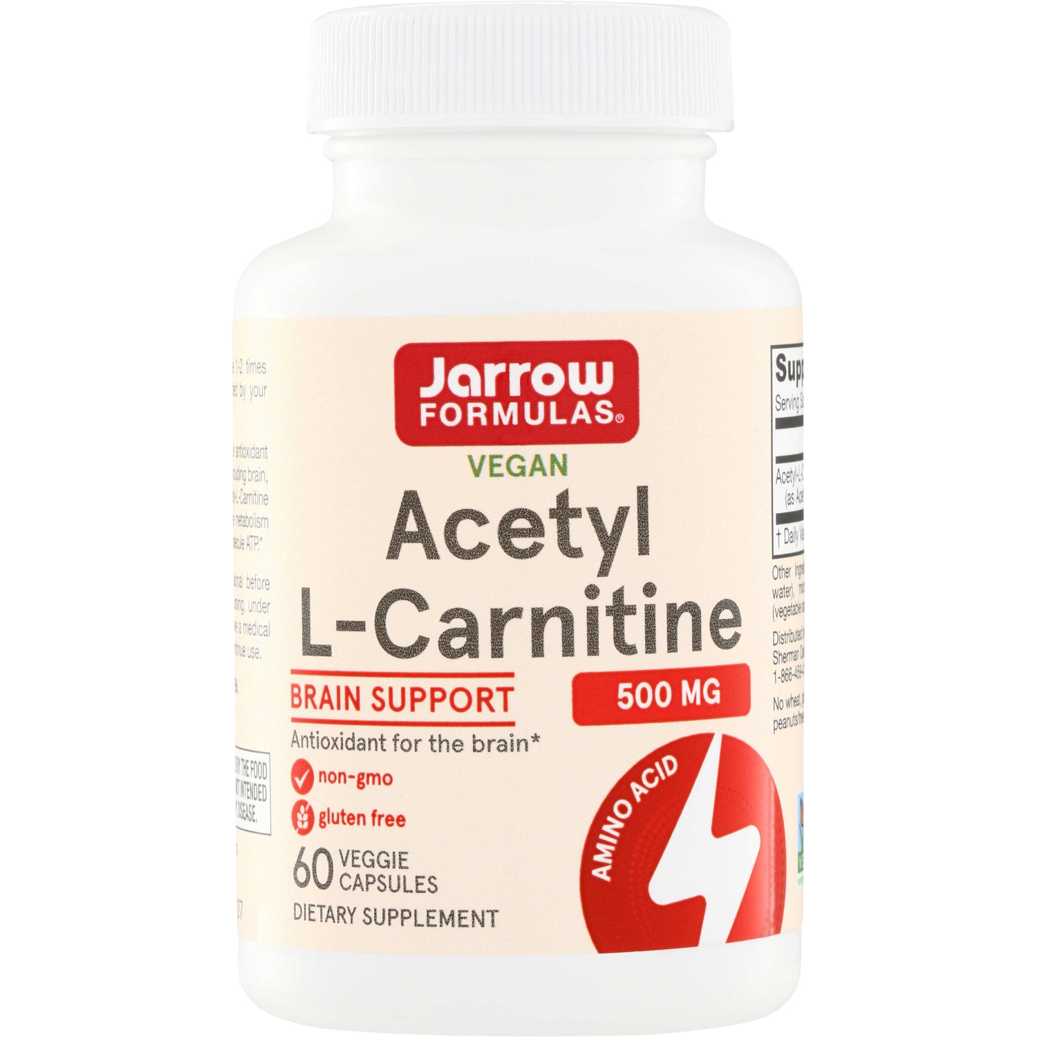 JR002 | Jarrow Formulas Acetyl L-Carnitine 500 mg, 60 veggie capsules, vegan brain support