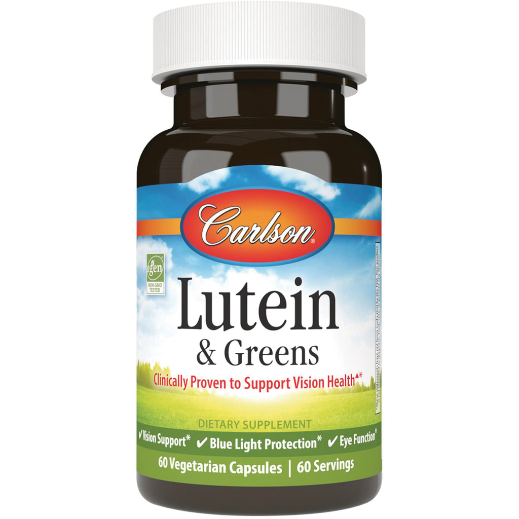 CSN224 | Carlson Lutein & Greens brown bottle with white cap, dietary supplement 60 Vegetarian Capsules - Thumbnail