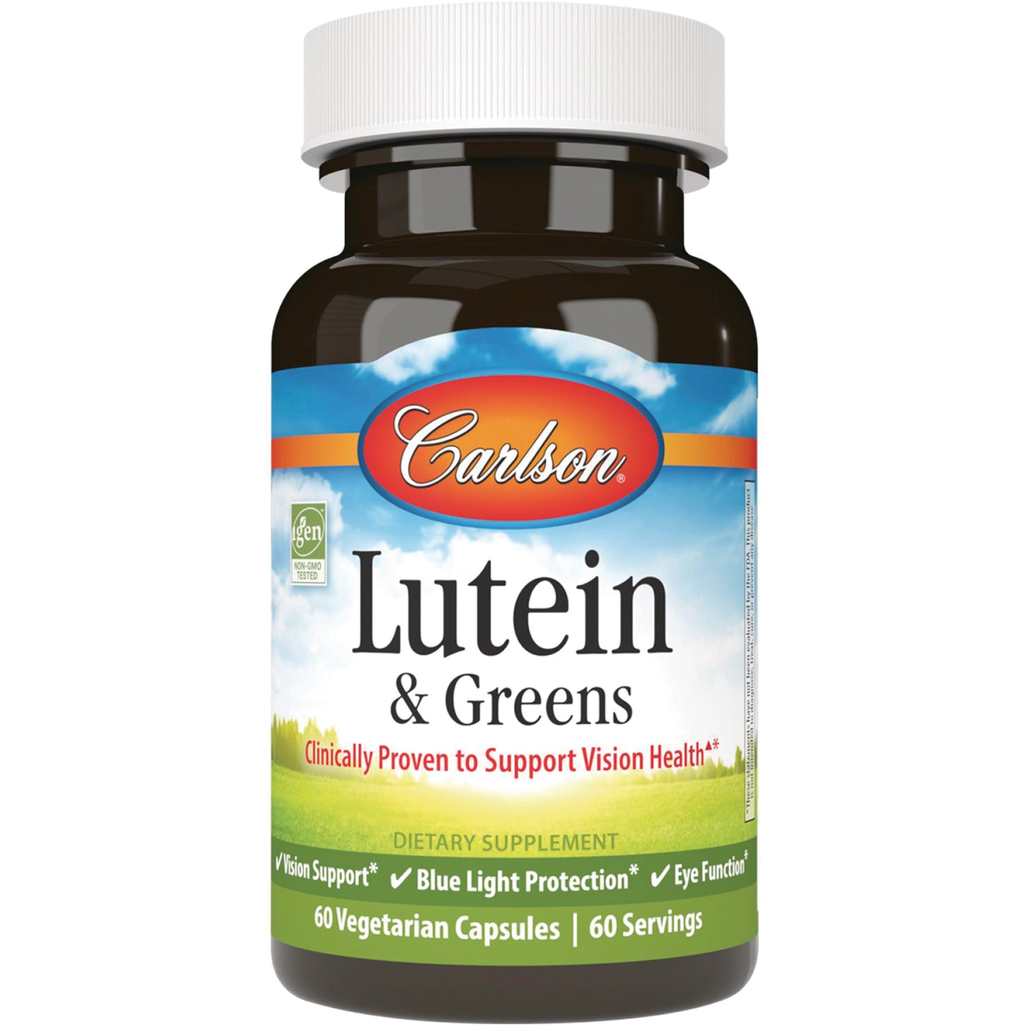 CSN224 | Carlson Lutein & Greens brown bottle with white cap, dietary supplement 60 Vegetarian Capsules