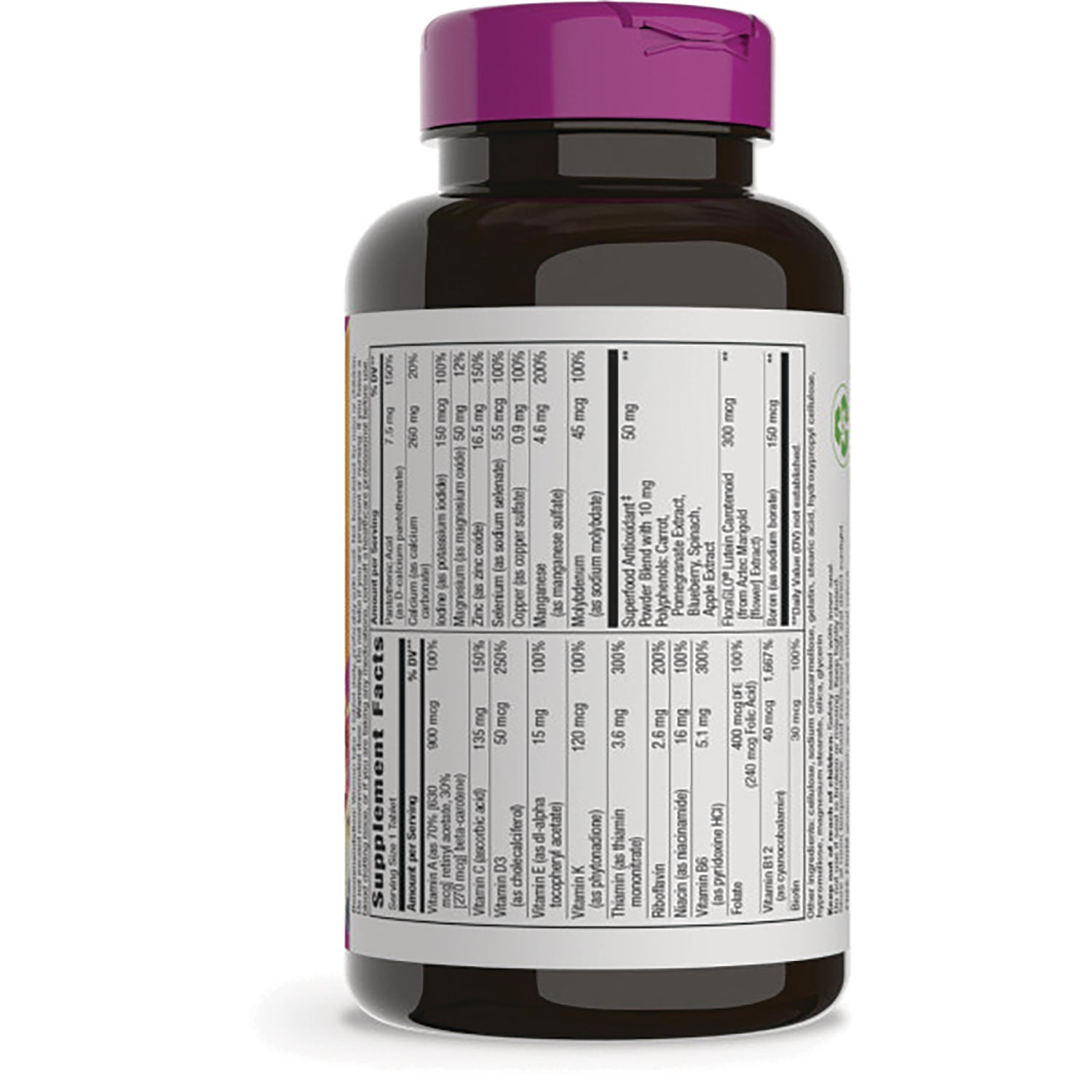NW1033 | back of brown supplement bottle showing supplement facts and ingredients panel
