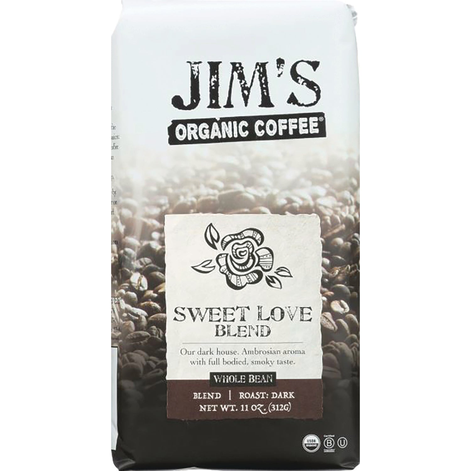 JOC003 | Jim's Organic Coffee Sweet Love Blend whole bean dark roast 11 oz bag
