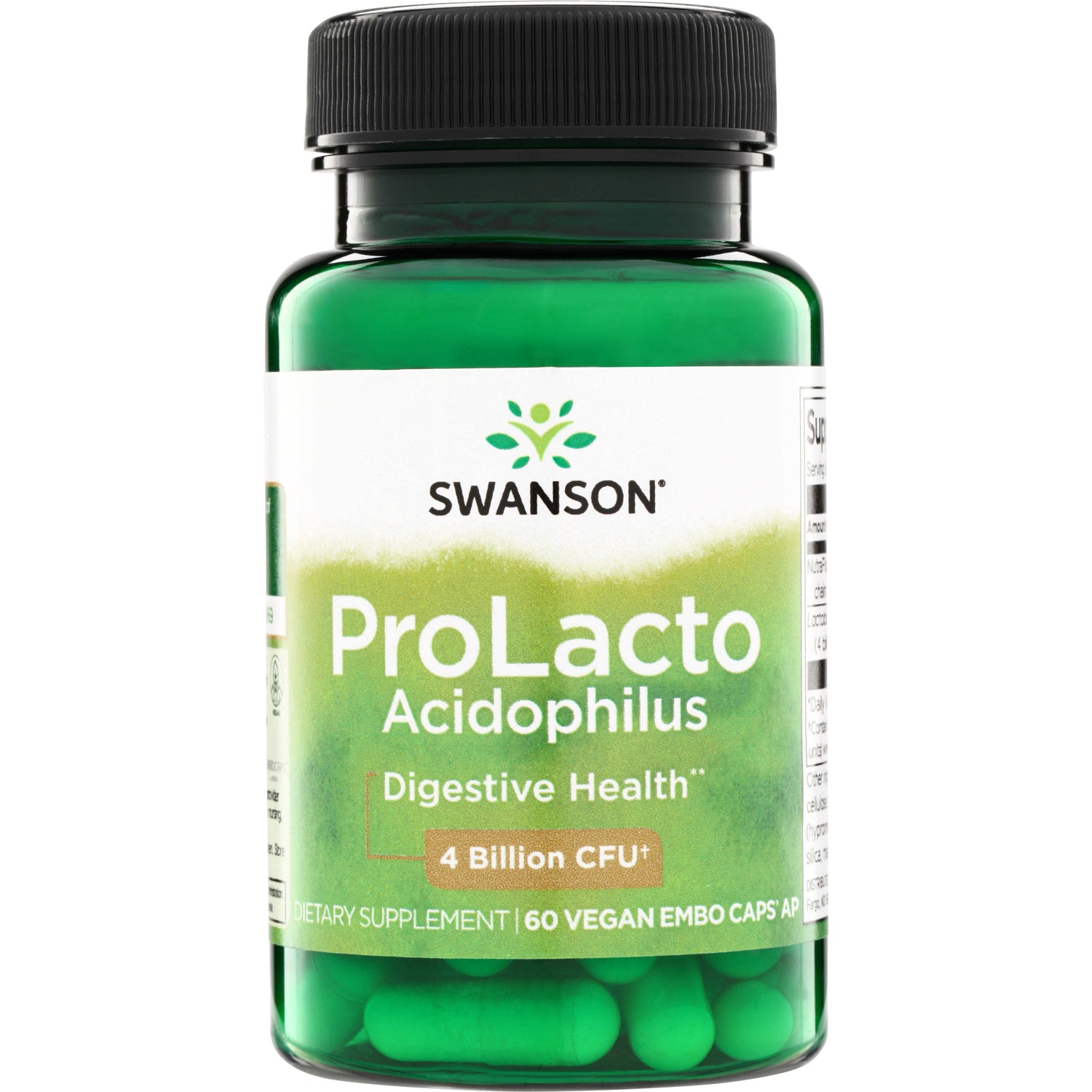 SWA001 | Swanson ProLacto Acidophilus, Digestive Health, 4 Billion CFU, 60 vegan capsules bottle front