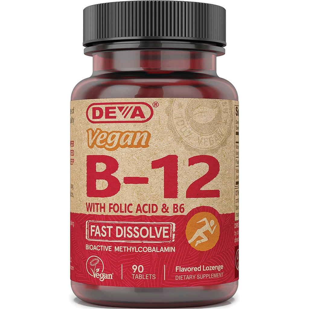DEV008 | DEVA Vegan B-12 fast dissolve flavored lozenges bottle labeled 90 tablets - Thumbnail