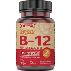 DEV008 | DEVA Vegan B-12 fast dissolve flavored lozenges bottle labeled 90 tablets