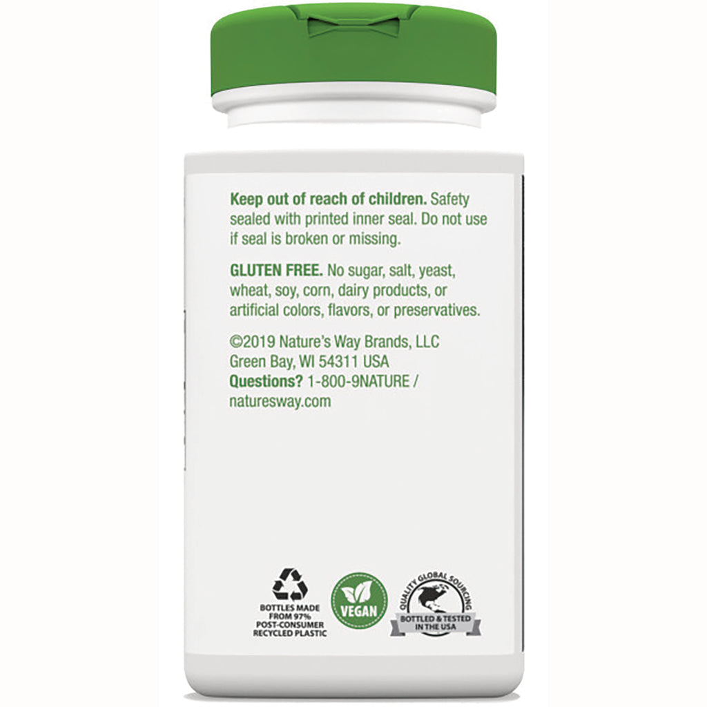 NW491 | Back label of white supplement bottle showing Keep out of reach of children, GLUTEN FREE, vegan and recycle icons - Thumbnail