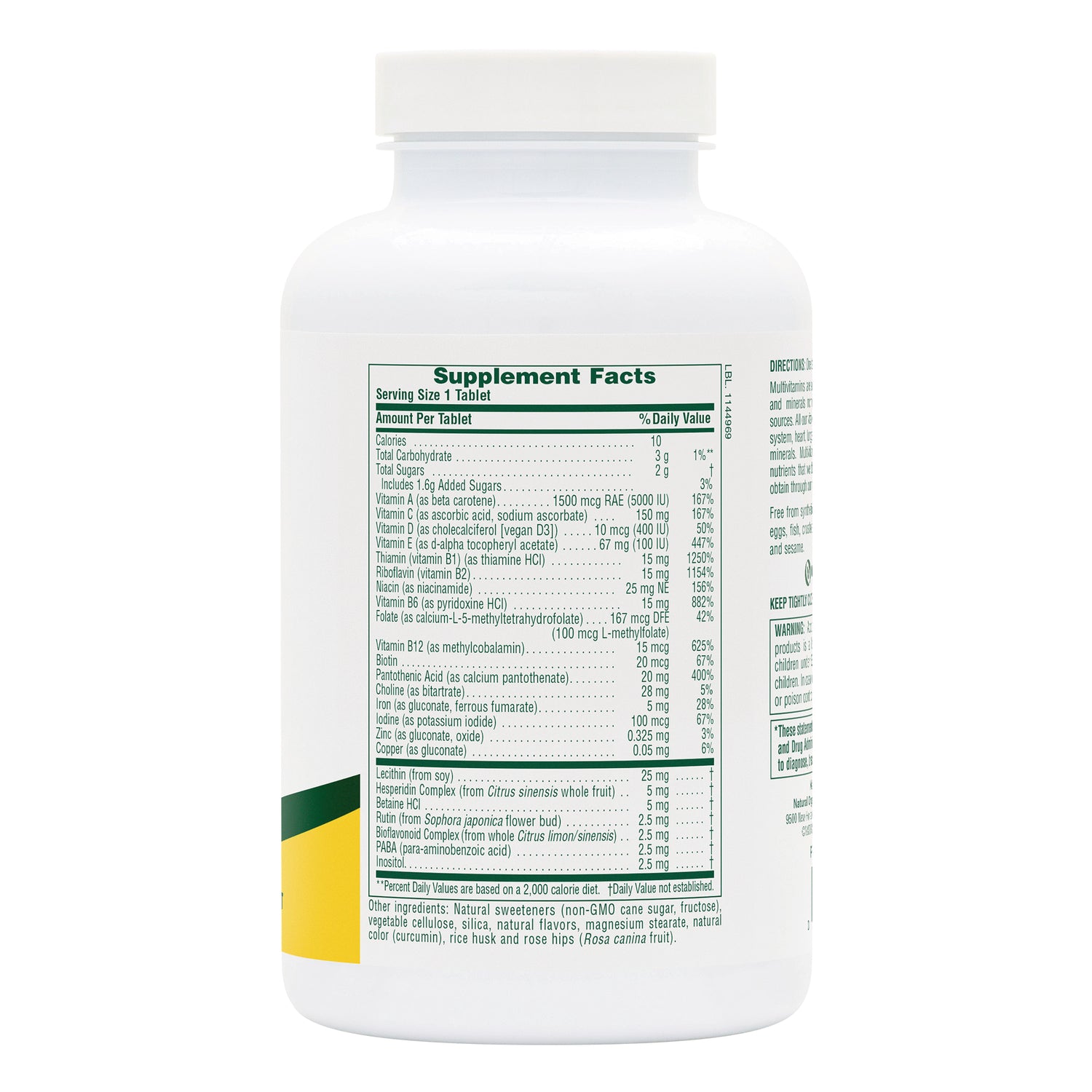 NTP193 | Supplement Facts label for one-tablet multivitamin listing vitamins, minerals, serving size, and other ingredients