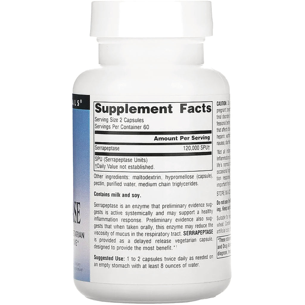 SN167 | Back label with Supplement Facts: serving size 2 capsules, serrapeptase 120,000 SPU - Thumbnail