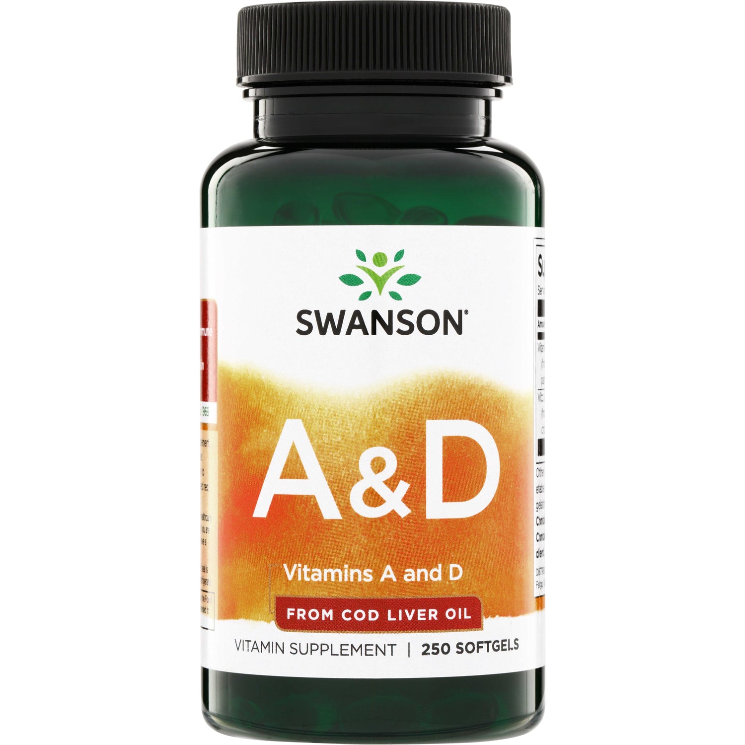 SW004 | Swanson A&D vitamins from cod liver oil, 250 softgels bottle front