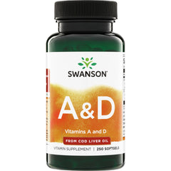 SW004 | Swanson A&D vitamins from cod liver oil, 250 softgels bottle front