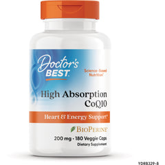 DB242 | Bottle of Doctor's Best High Absorption CoQ10 200 mg, 180 veggie caps, Heart & Energy Support, BioPerine