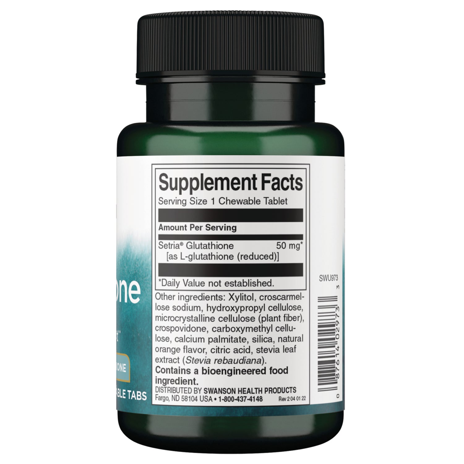 SWU973 | Back label showing Supplement Facts panel for chewable glutathione tablets