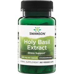 SWH247 | Swanson Holy Basil Extract 400 mg per capsule, standardized, 60 veggie caps, Stress Support