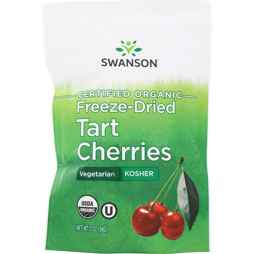 SWF088 | Swanson Certified Organic Freeze-Dried Tart Cherries, vegetarian and kosher, USDA Organic, 2 oz pouch - Thumbnail