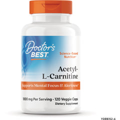 DB123 | Doctor's Best Acetyl-L-Carnitine bottle front, 120 veggie caps, 1000 mg per serving, supports mental focus & alertness