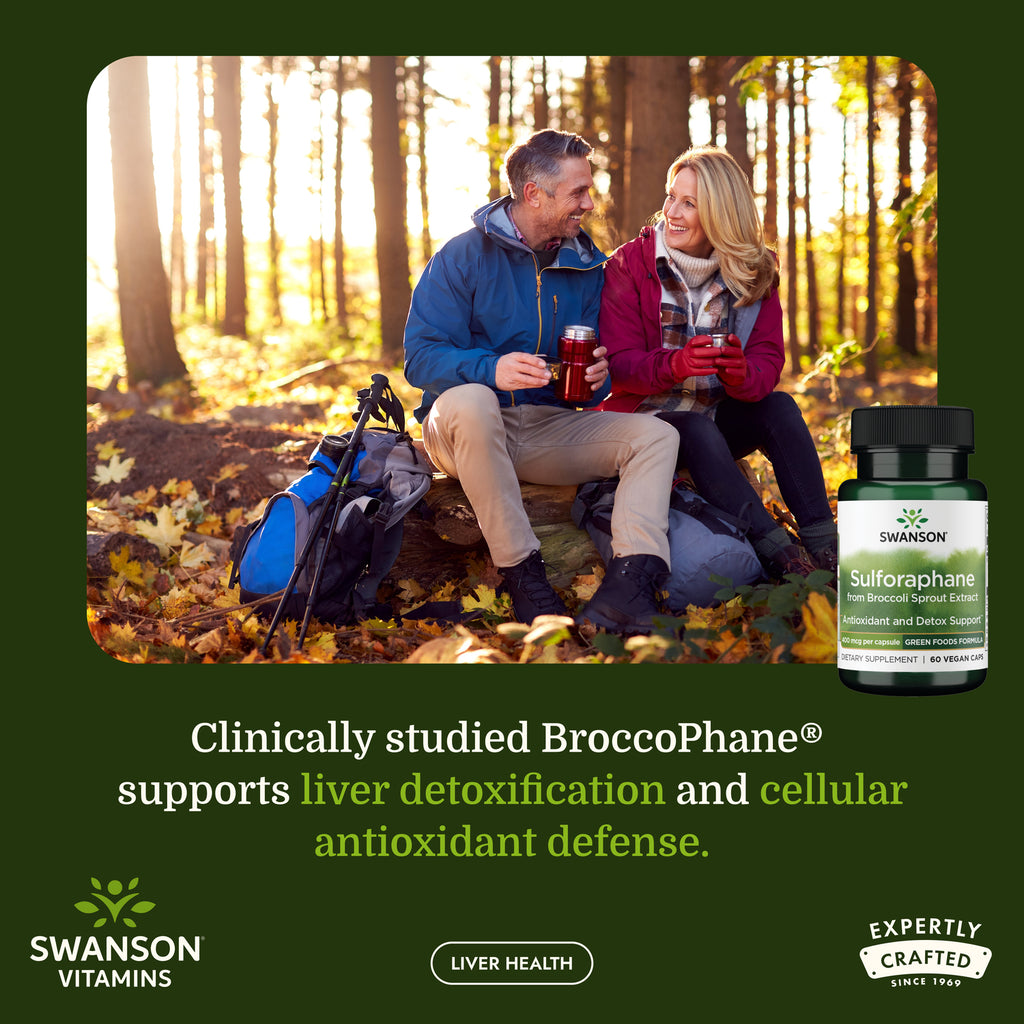 SWR048 | Couple sitting in a forest with Swanson Sulforaphane supplement bottle and liver health message - Thumbnail