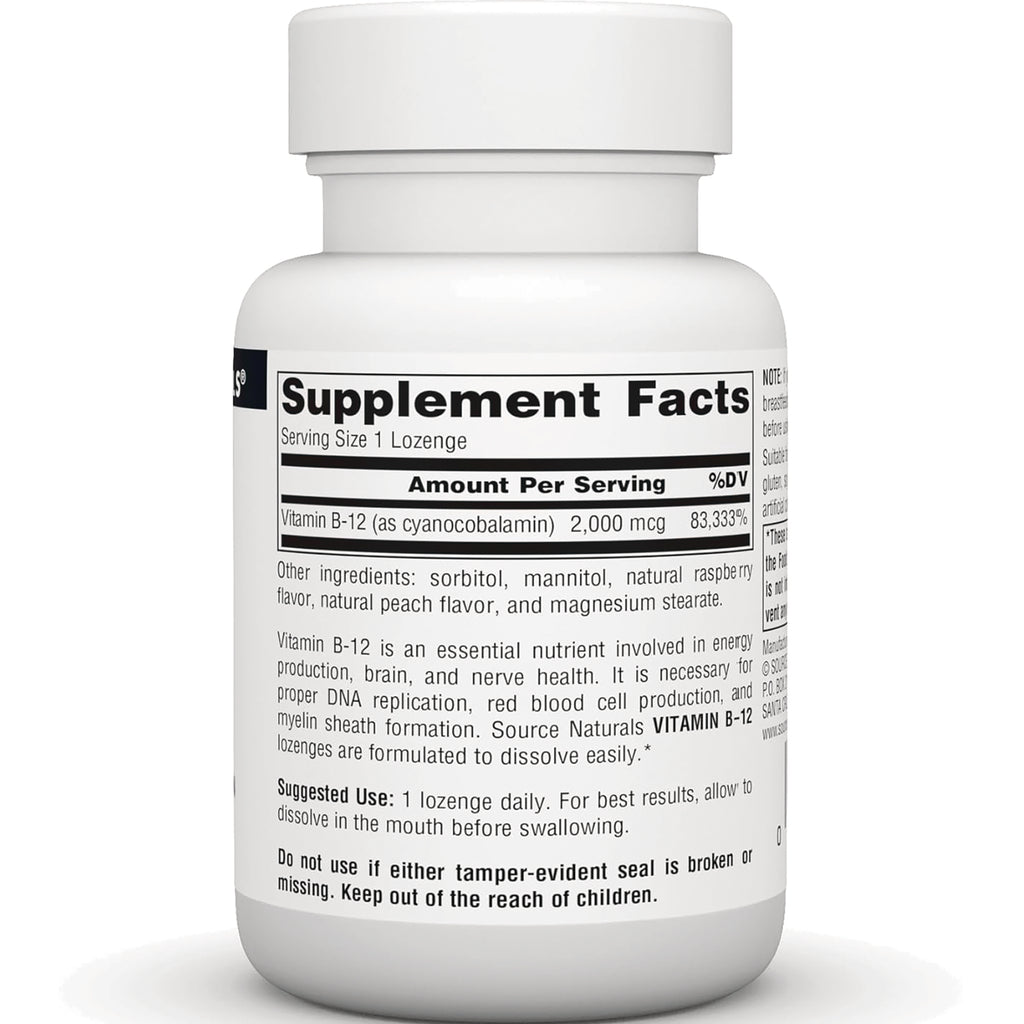 SN457 | Supplement Facts panel showing serving size 1 lozenge and Vitamin B-12 2,000 mcg - Thumbnail