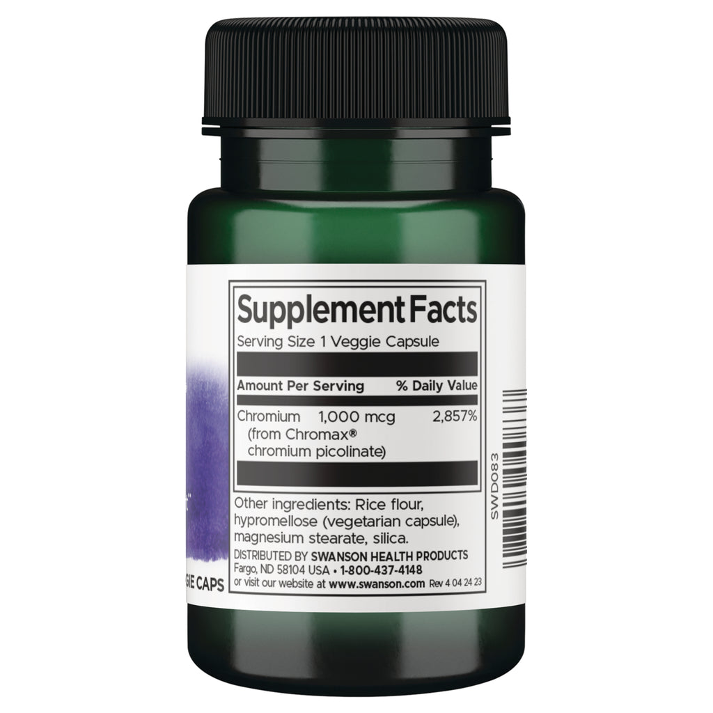 SWD083 | Back label with Supplement Facts: Serving Size 1 Veggie Capsule; Chromium 1,000 mcg - Thumbnail