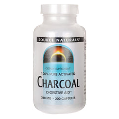SN863 | Source Naturals 100% Pure Activated Charcoal, 260 mg, 200 capsules bottle front label