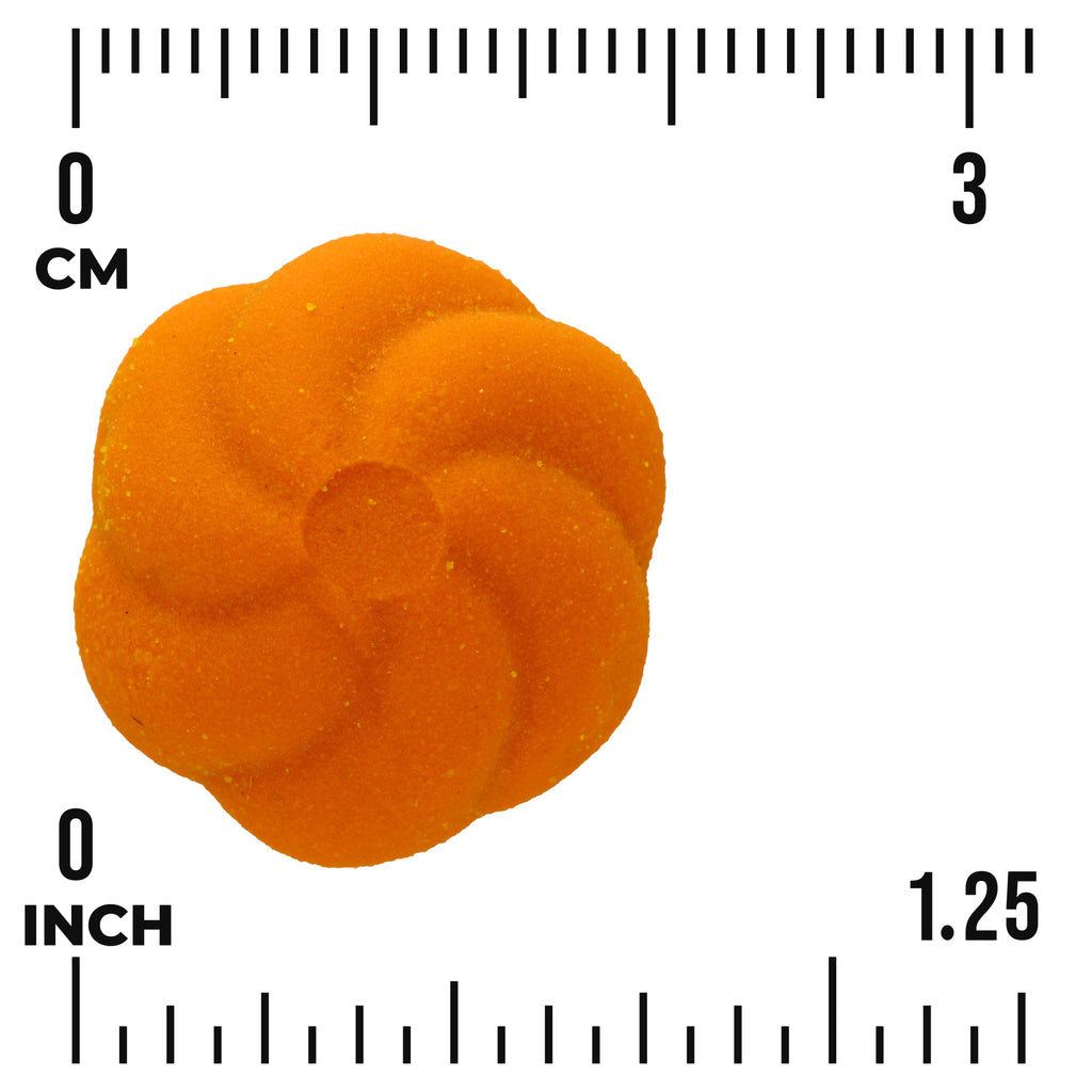 SW1958 | Orange flower-shaped gummy with size scale in inches and centimeters - Thumbnail