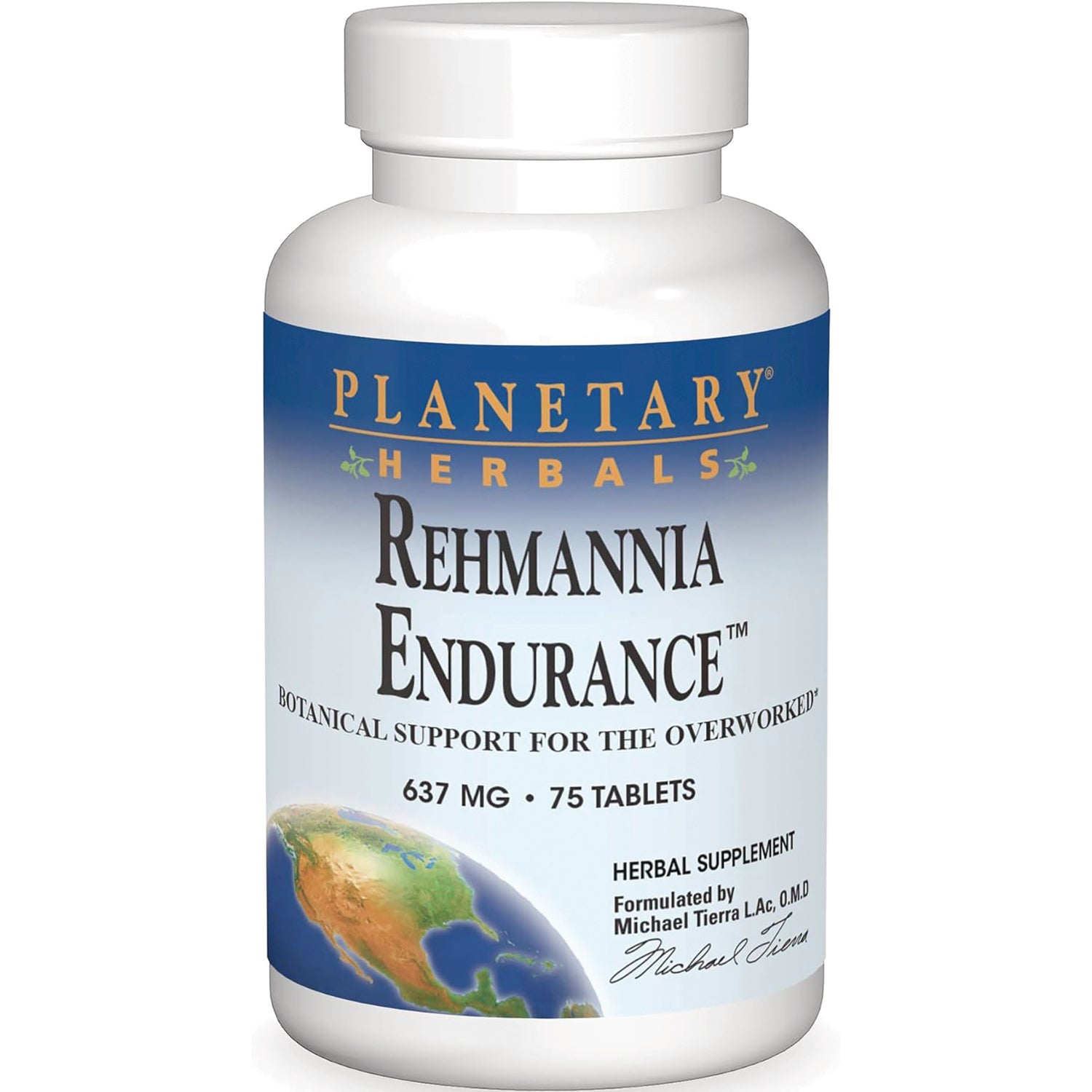 PF125 | Planetary Herbals Rehmannia Endurance supplement bottle labeled 637 MG 75 TABLETS