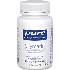 PRN117 | Pure Encapsulations Silymarin dietary supplement bottle front, 120 capsules, gluten-free Non-GMO