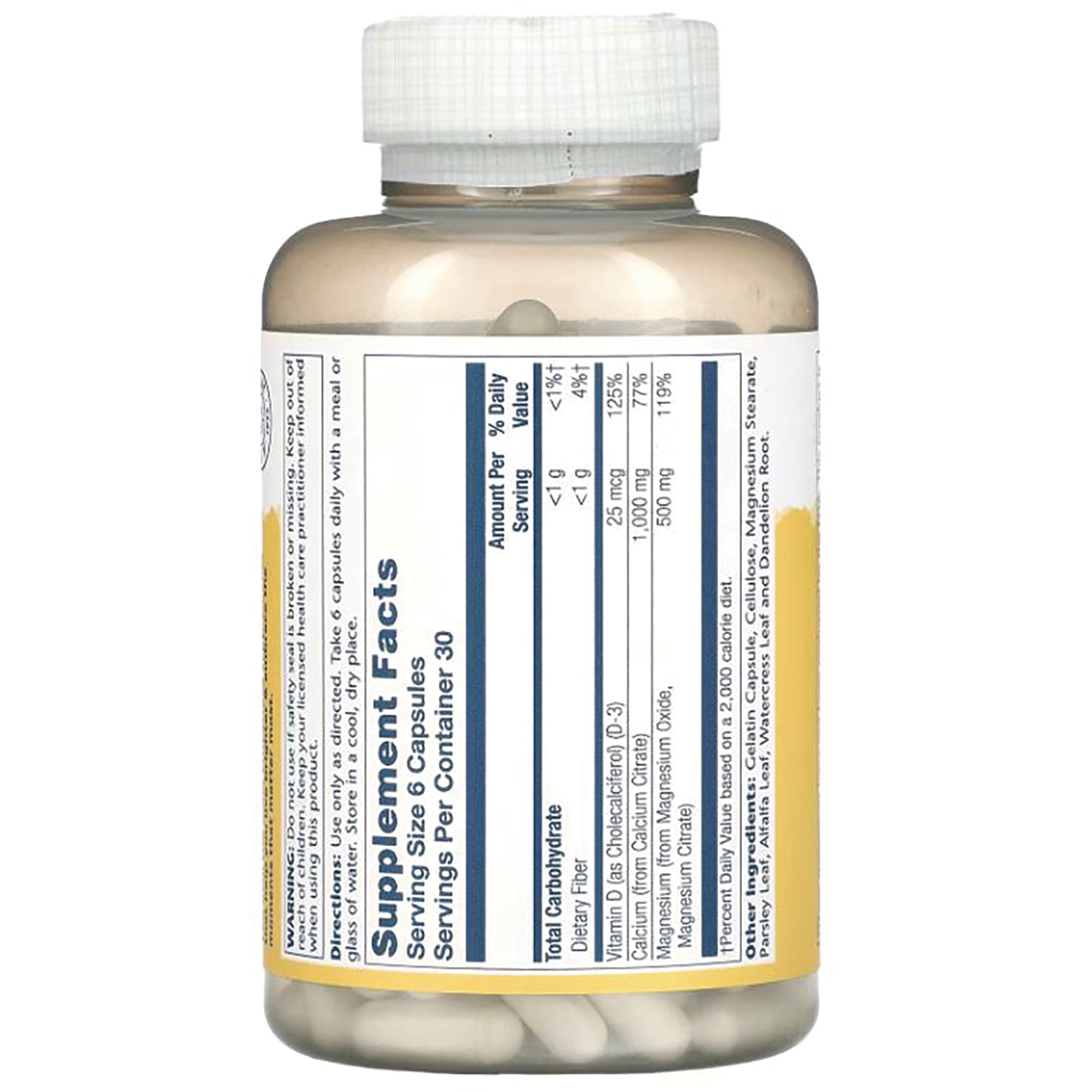 SLR431 | Back label showing Supplement Facts panel and capsules inside clear plastic bottle