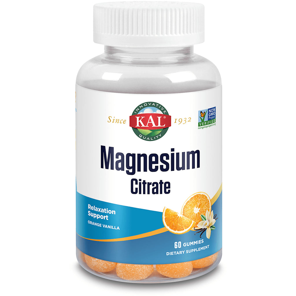 KL561 | KAL Magnesium Citrate orange vanilla gummies bottle front label, 60 gummies - Thumbnail