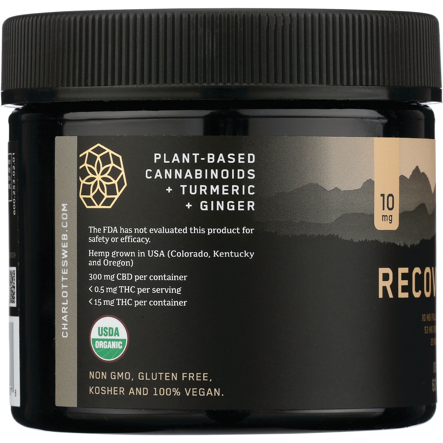 CHW017 | jar label showing plant-based cannabinoids + turmeric + ginger, USDA Organic logo and 10 mg dosage