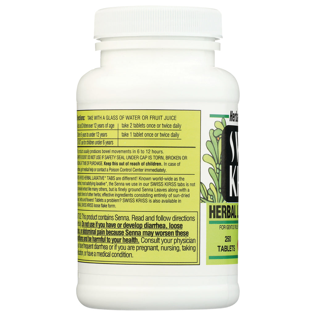 SKR002 | back label of white supplement bottle showing directions and warnings with partial front label and 250 TABLETS - Thumbnail