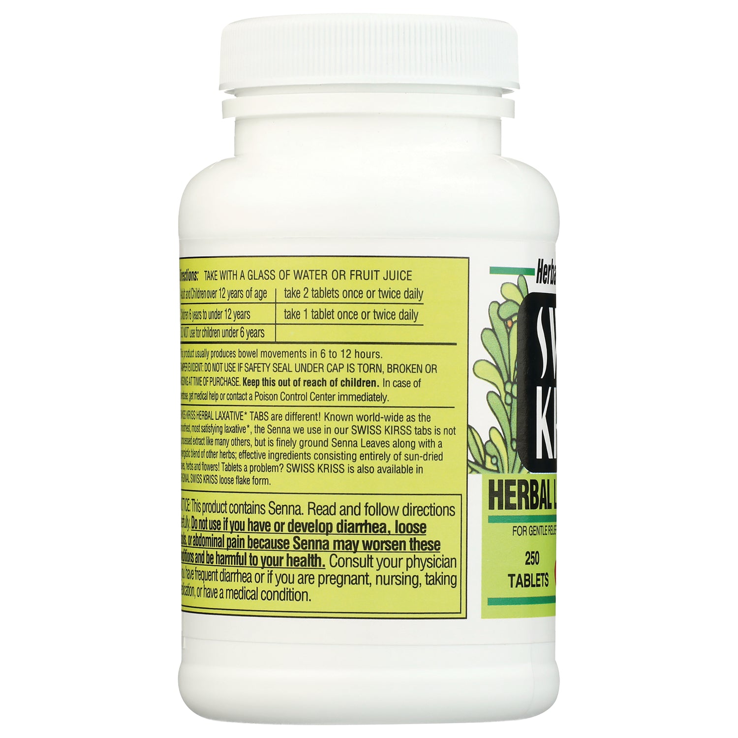 SKR002 | back label of white supplement bottle showing directions and warnings with partial front label and 250 TABLETS