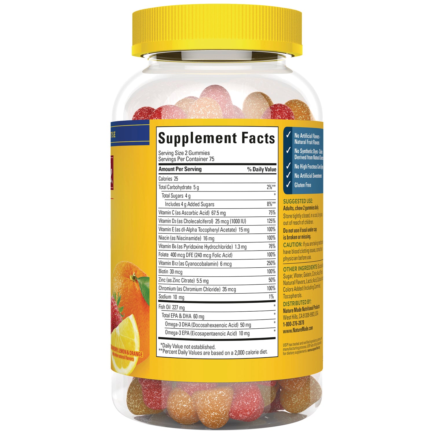 NTM196 | Back of gummy supplement bottle showing Supplement Facts panel and ingredient text
