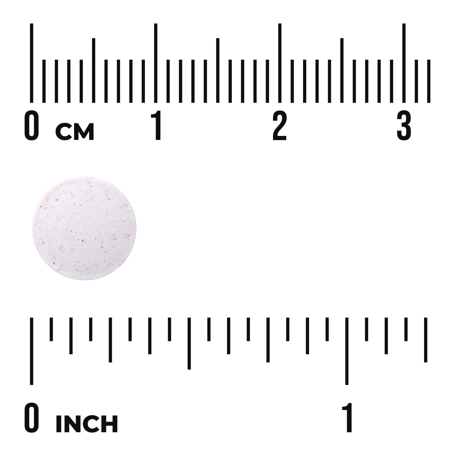 SW1546 | Round speckled tablet with size scale in cm and inches