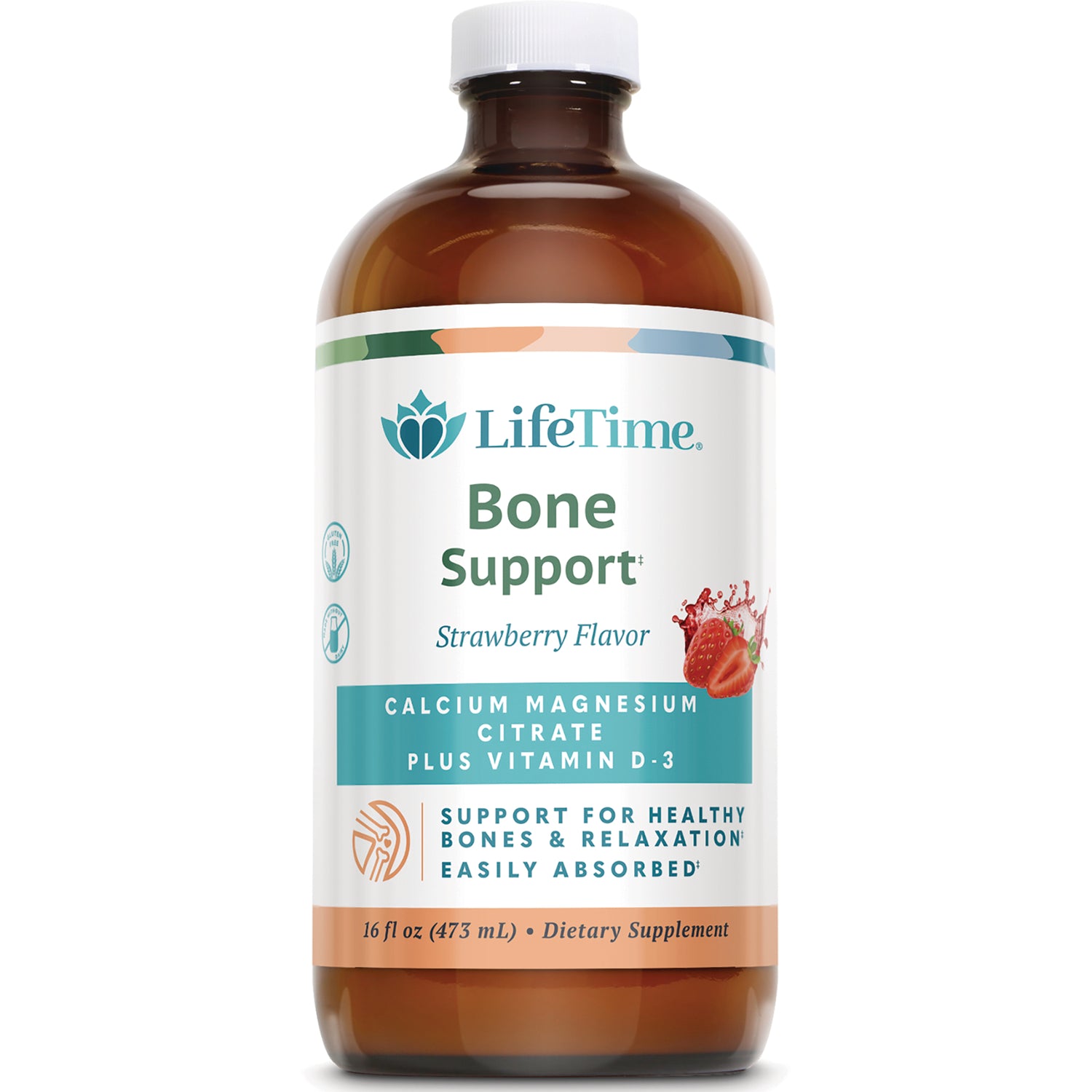 LFT040 | LifeTime Bone Support strawberry flavor liquid supplement bottle front label 16 fl oz