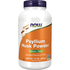 NWF084 | White bottle labeled NOW Psyllium Husk Powder Soluble Fiber, 12 oz container