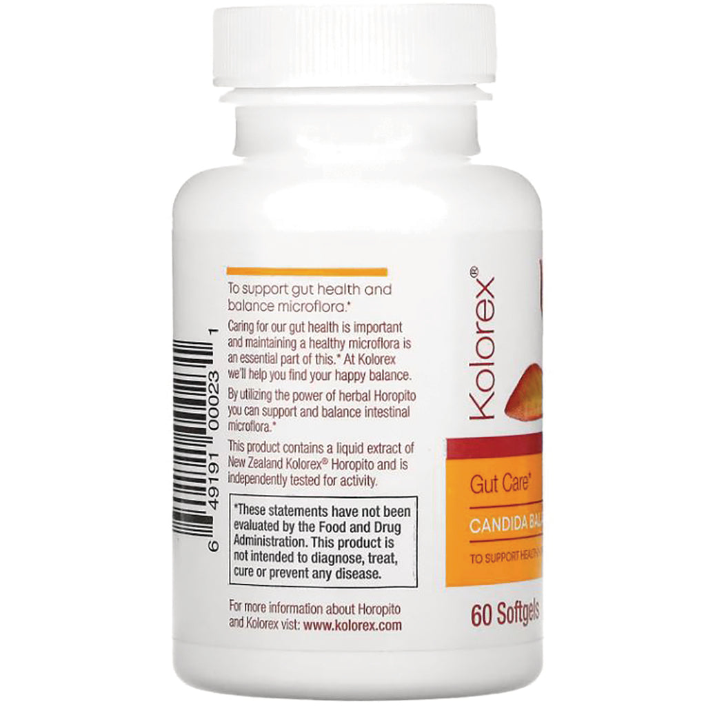 NAS004 | Back label of white supplement bottle showing ingredients text, barcode, Gut Care panel and 60 Softgels - Thumbnail