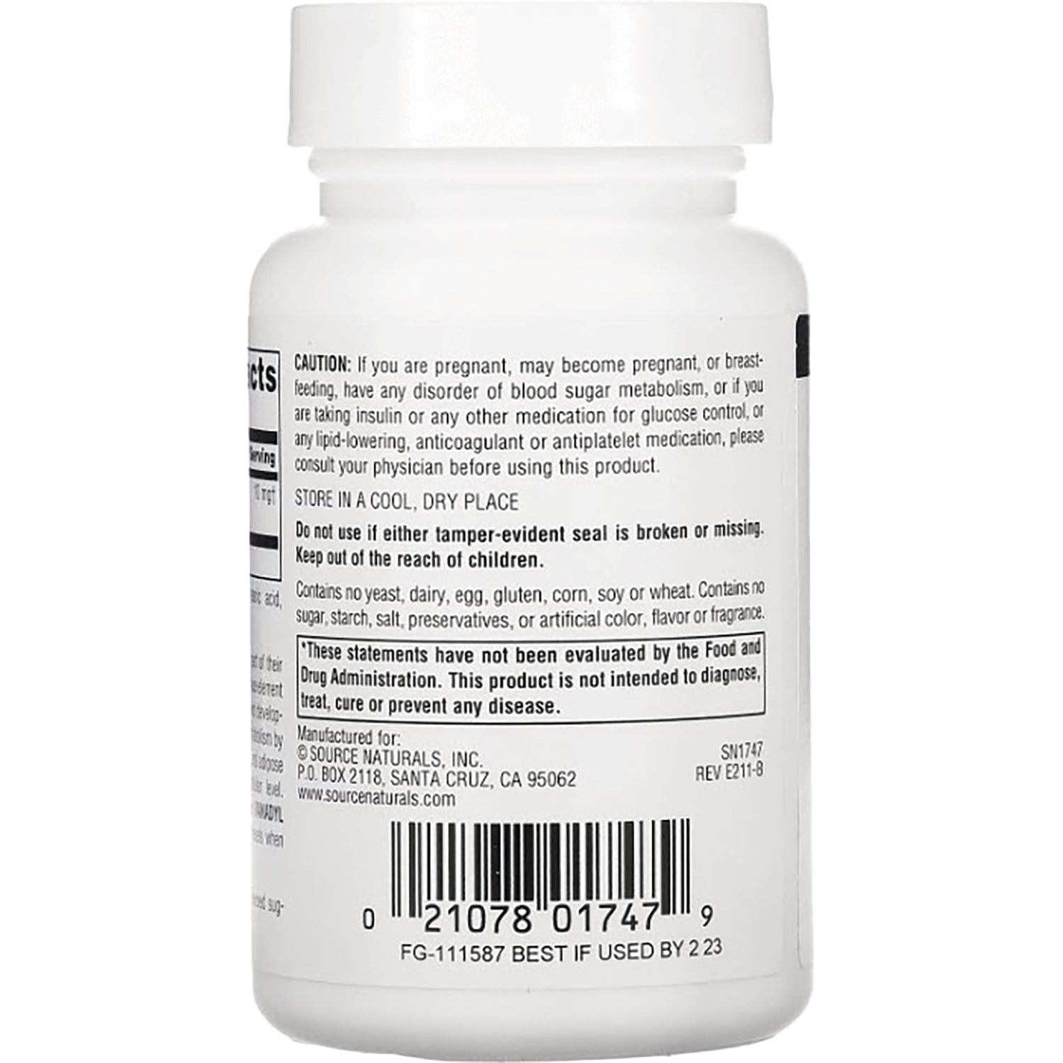 SN521 | Back label with caution text, tamper-evident notice, and barcode