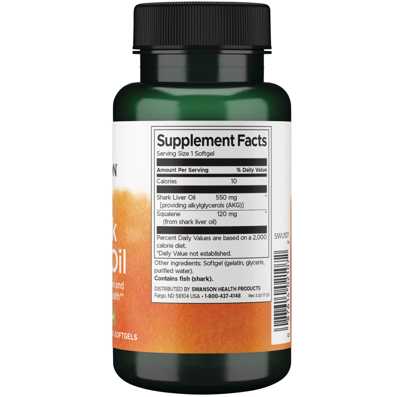 SWU107 |  Back label with supplement facts and serving information